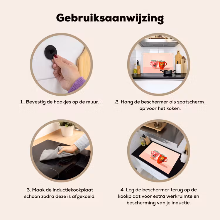Inductie beschermer en spatscherm (2in1) - Theekopjes - Bloemmotieven - Roze - Theezakjes — 6
