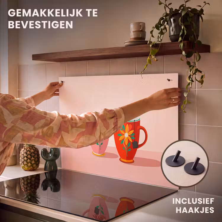 Inductie beschermer en spatscherm (2in1) - Theekopjes - Bloemmotieven - Roze - Theezakjes — 7