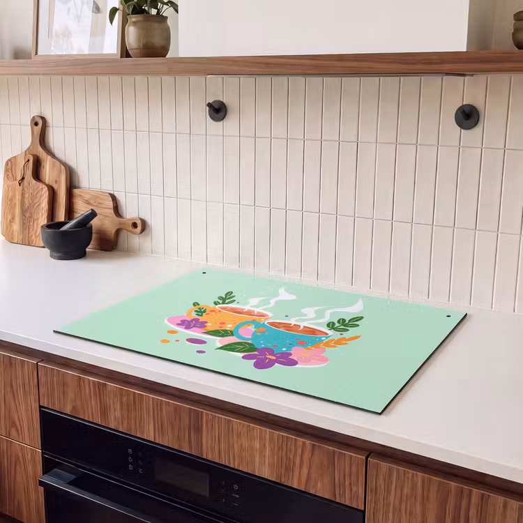 Inductie beschermer en spatscherm (2in1) - Thee - Illustratie - Kopjes - Bloemen — 3