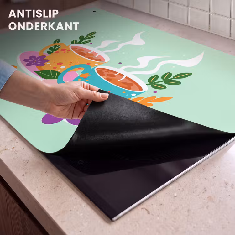 Inductie beschermer en spatscherm (2in1) - Thee - Illustratie - Kopjes - Bloemen — 4