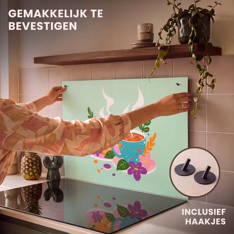 Inductie beschermer en spatscherm (2in1) - Thee - Illustratie - Kopjes - Bloemen — 7
