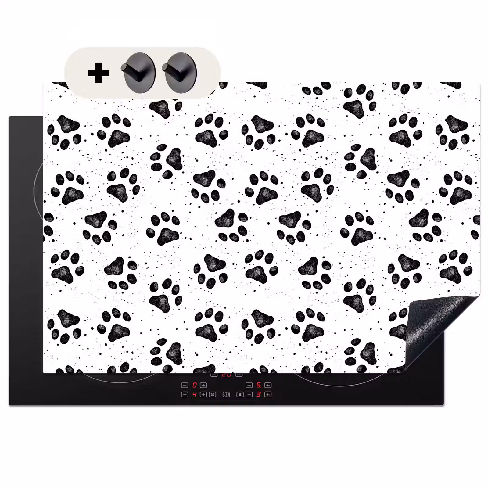 Inductie beschermer en spatscherm (2in1) - Paw - Pattern -Black — 1