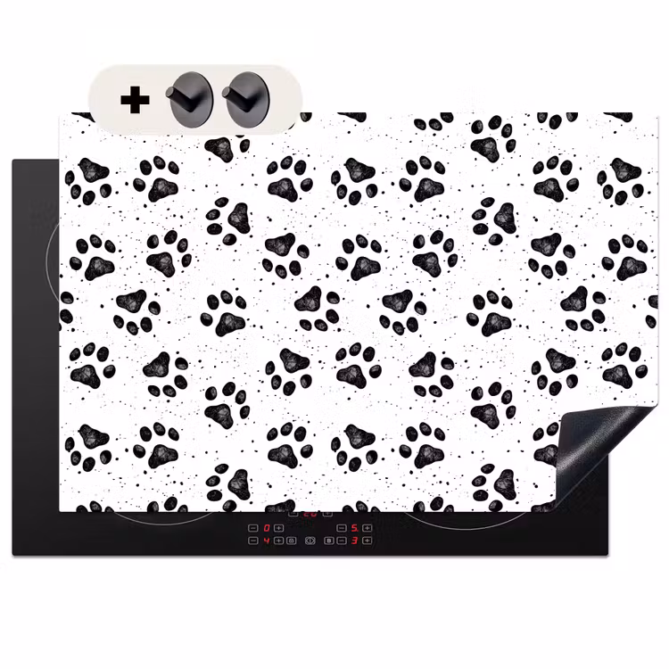Inductie beschermer en spatscherm (2in1) - Paw - Pattern -Black — 1