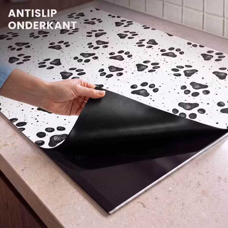 Inductie beschermer en spatscherm (2in1) - Paw - Pattern -Black — 4