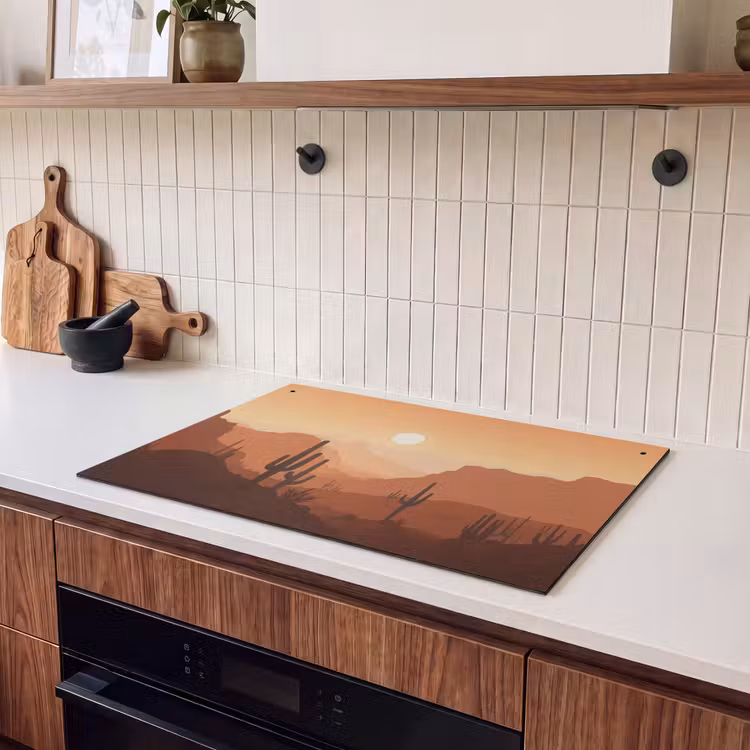 Inductie beschermer en spatscherm (2in1) - Landschap - Woestijn - Cactussen - Zon — 3