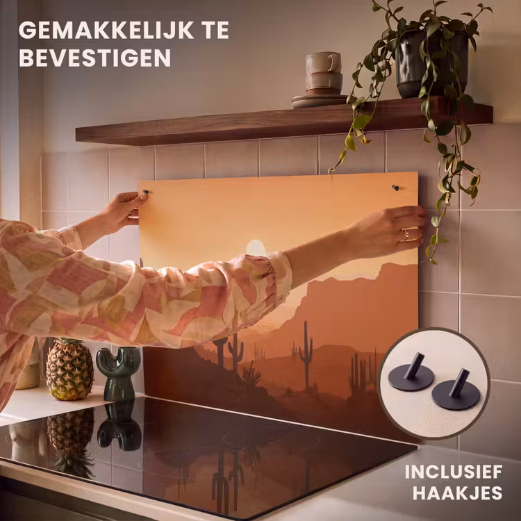 Inductie beschermer en spatscherm (2in1) - Landschap - Woestijn - Cactussen - Zon — 7