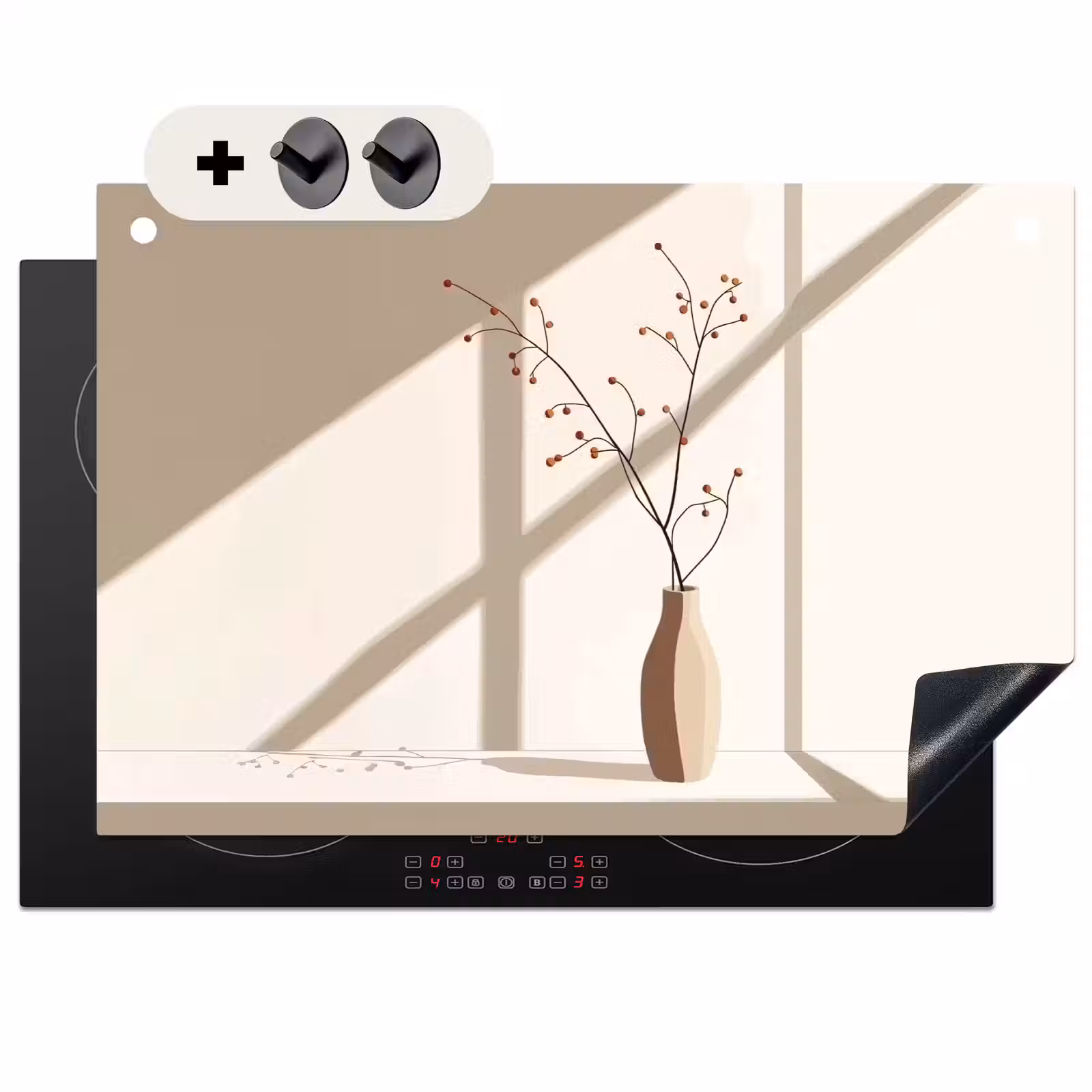 Inductie beschermer en spatscherm (2in1) - Vaas - Takken - Bessen - Minimalistisch — 1