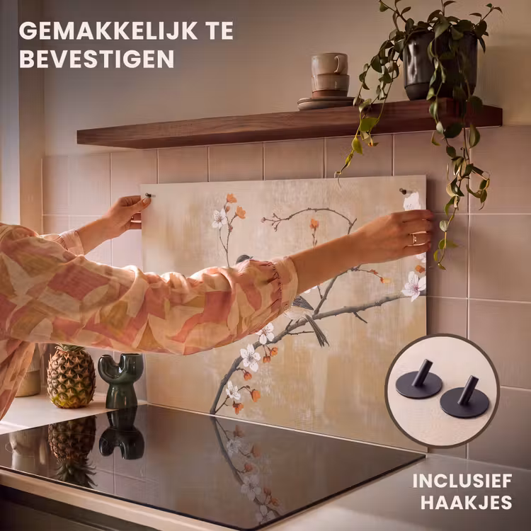 Inductie beschermer en spatscherm (2in1) - Vogels - Bloesemtak - Bloemen - Oranje — 7