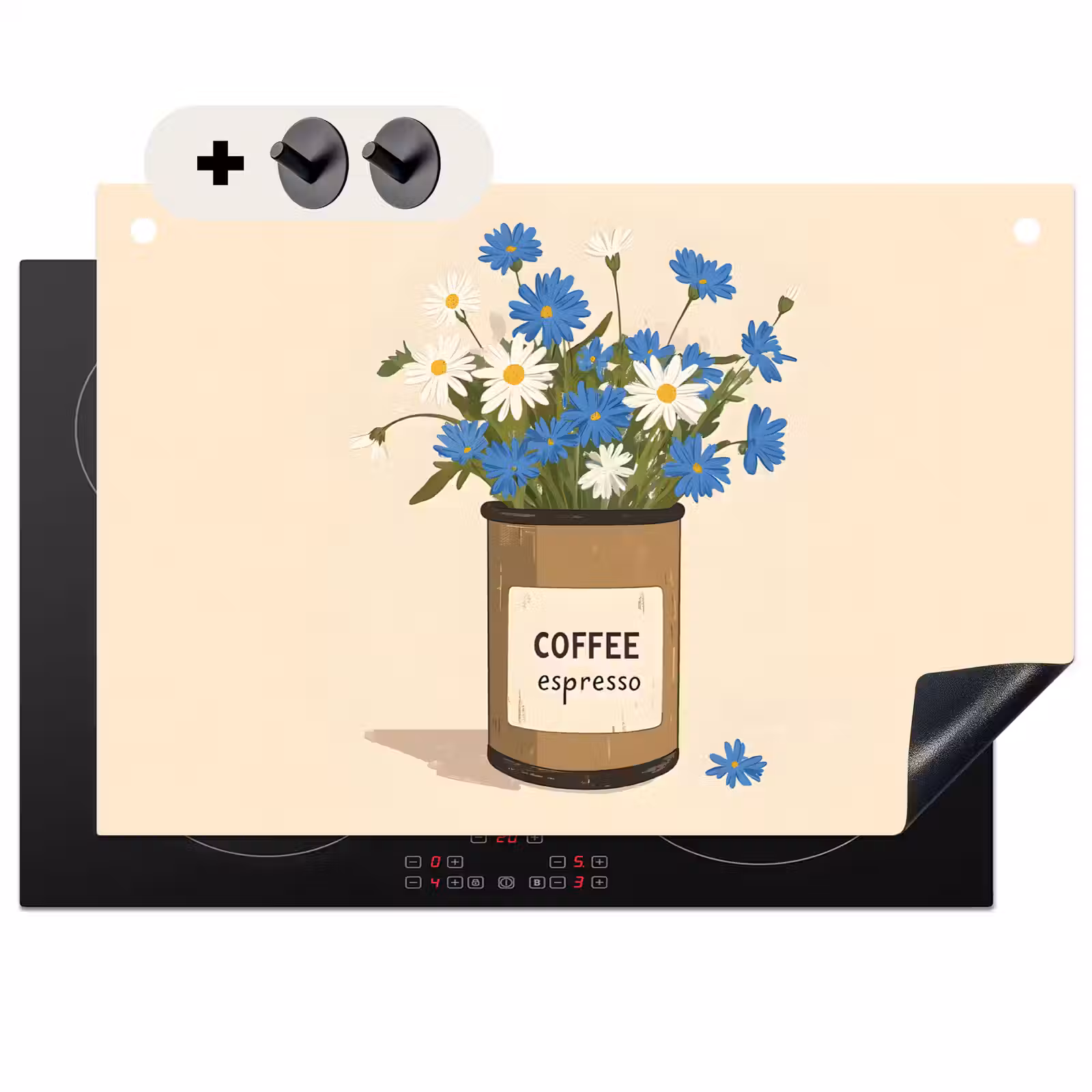 Inductie beschermer en spatscherm (2in1) - Coffee - Blik - Minimalistisch - Bloemen — 1