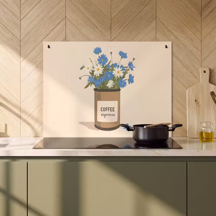 Inductie beschermer en spatscherm (2in1) - Coffee - Blik - Minimalistisch - Bloemen — 2