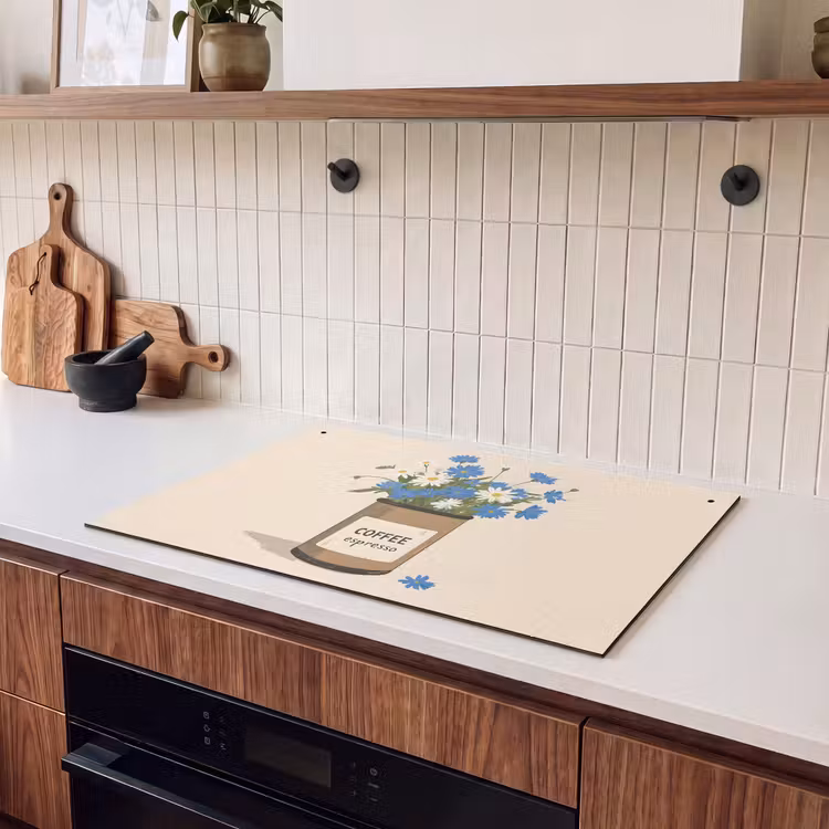 Inductie beschermer en spatscherm (2in1) - Coffee - Blik - Minimalistisch - Bloemen — 3