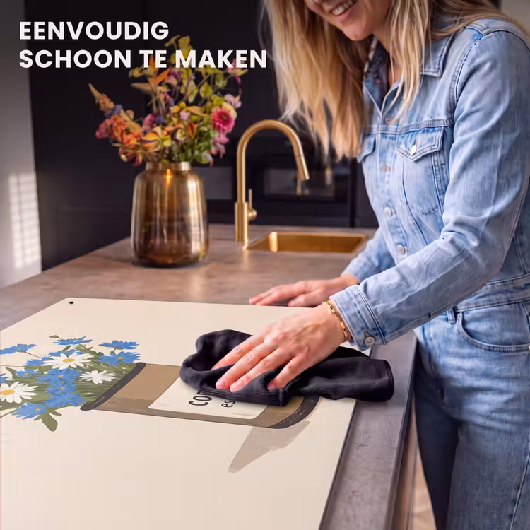 Inductie beschermer en spatscherm (2in1) - Coffee - Blik - Minimalistisch - Bloemen — 5