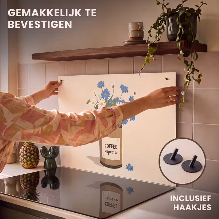 Inductie beschermer en spatscherm (2in1) - Coffee - Blik - Minimalistisch - Bloemen — 7