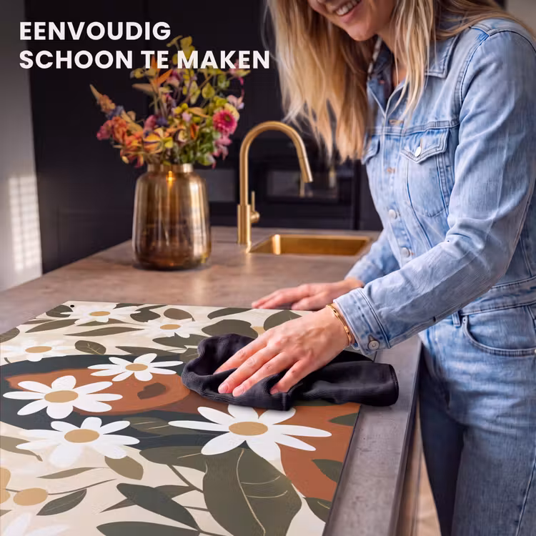 Inductie beschermer en spatscherm (2in1) - Illustratie - Vrouw - Madeliefjes - Wit — 5
