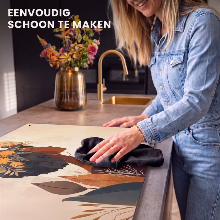 Inductie beschermer en spatscherm (2in1) - Vrouw - Krullen - Bloemen - Beige — 5