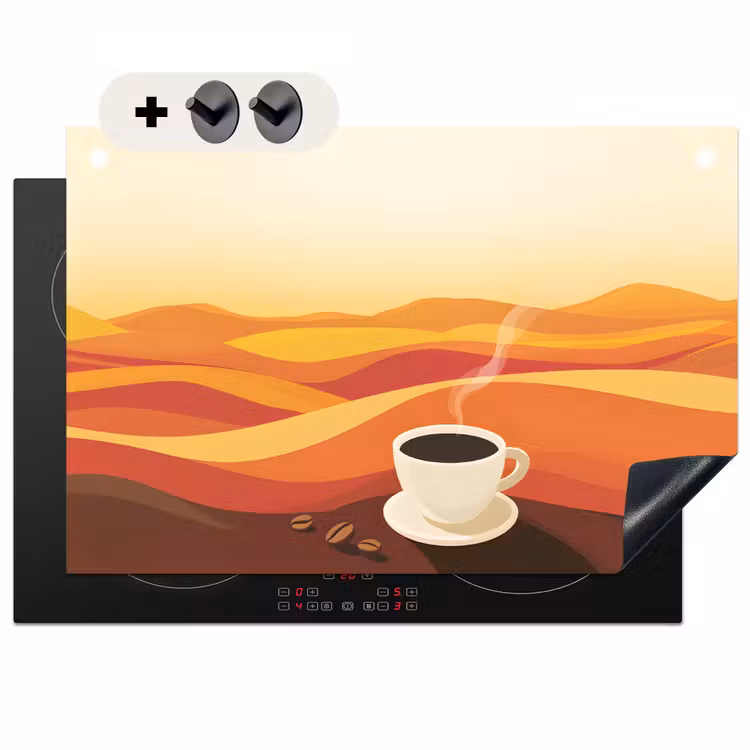 Inductie beschermer en spatscherm (2in1) - Koffie - Landschap - Oranje - Koffiebonen — 1