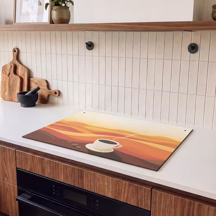 Inductie beschermer en spatscherm (2in1) - Koffie - Landschap - Oranje - Koffiebonen — 3