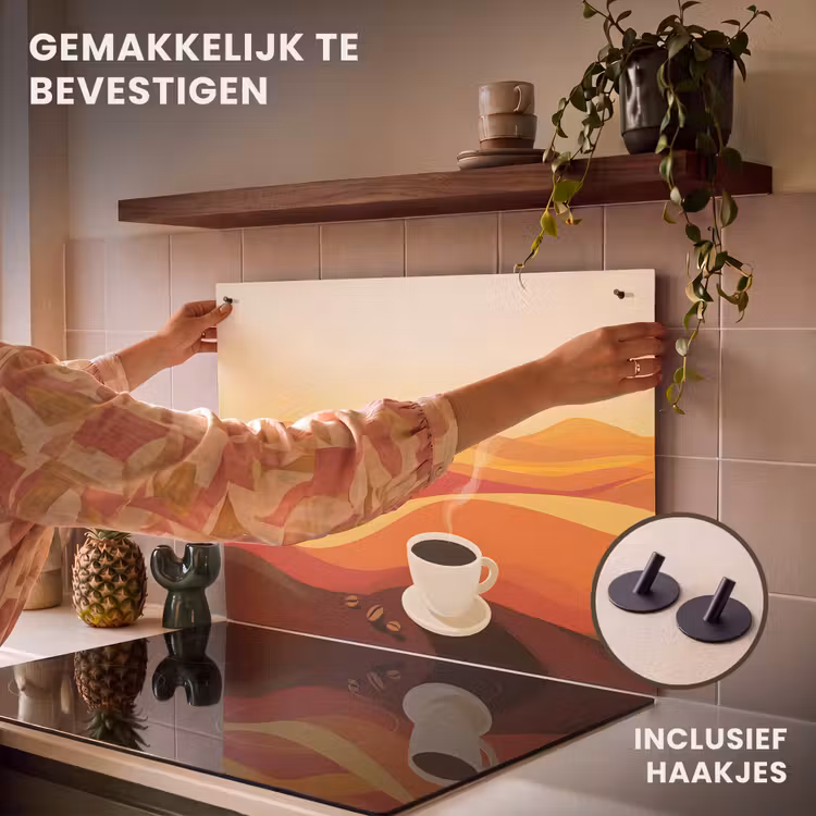 Inductie beschermer en spatscherm (2in1) - Koffie - Landschap - Oranje - Koffiebonen — 7