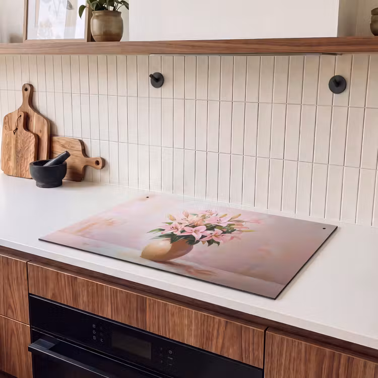Inductie beschermer en spatscherm (2in1) - Vaas - Bloemen - Roze — 3