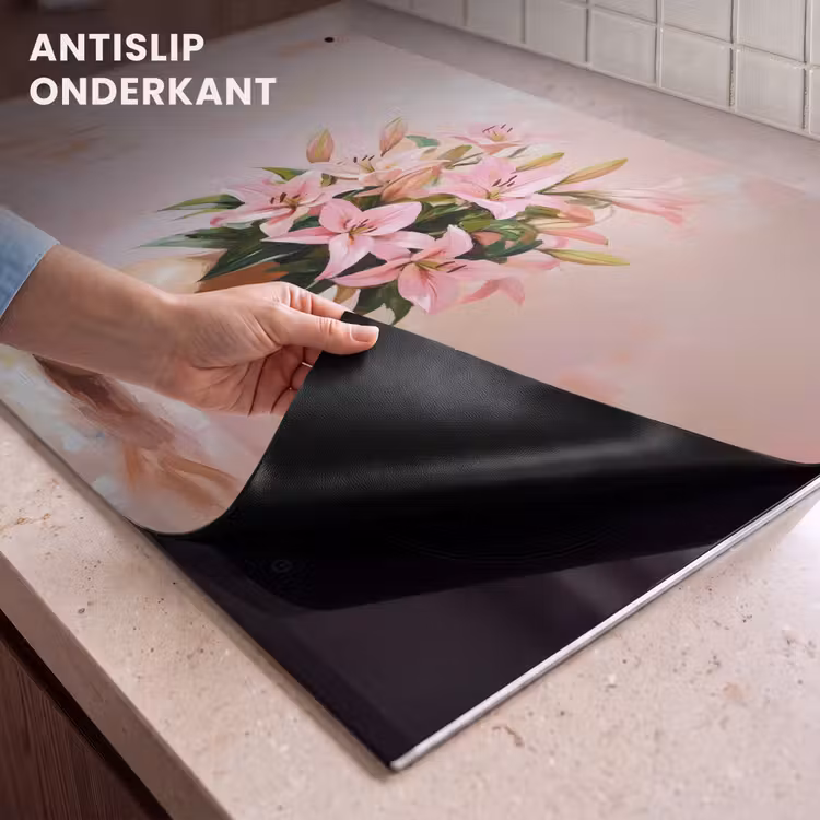 Inductie beschermer en spatscherm (2in1) - Vaas - Bloemen - Roze — 4