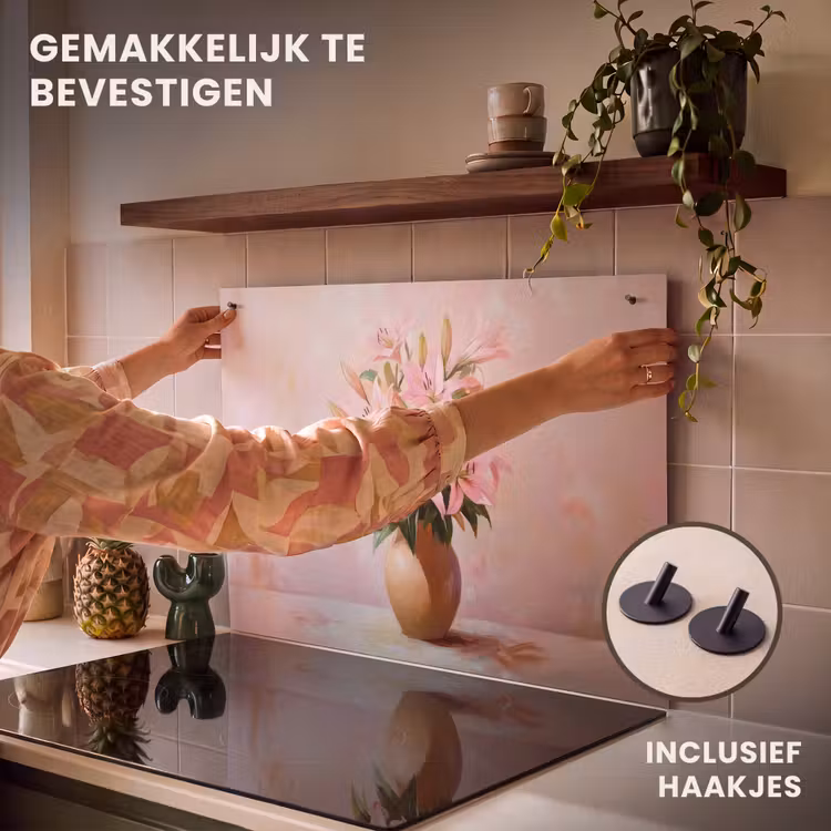 Inductie beschermer en spatscherm (2in1) - Vaas - Bloemen - Roze — 7