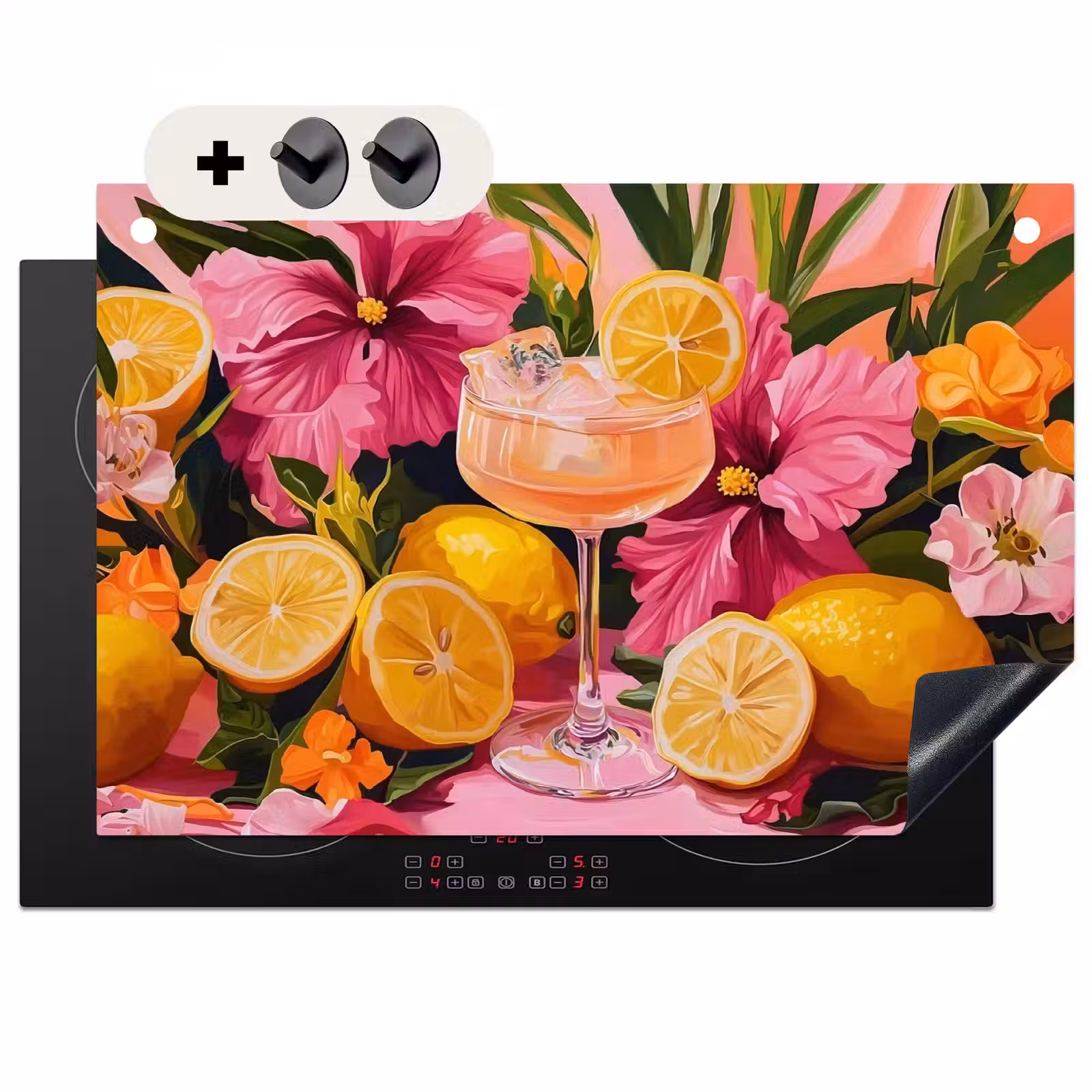 Inductie beschermer en spatscherm (2in1) - Drink - Bloemen - Yellow — 1