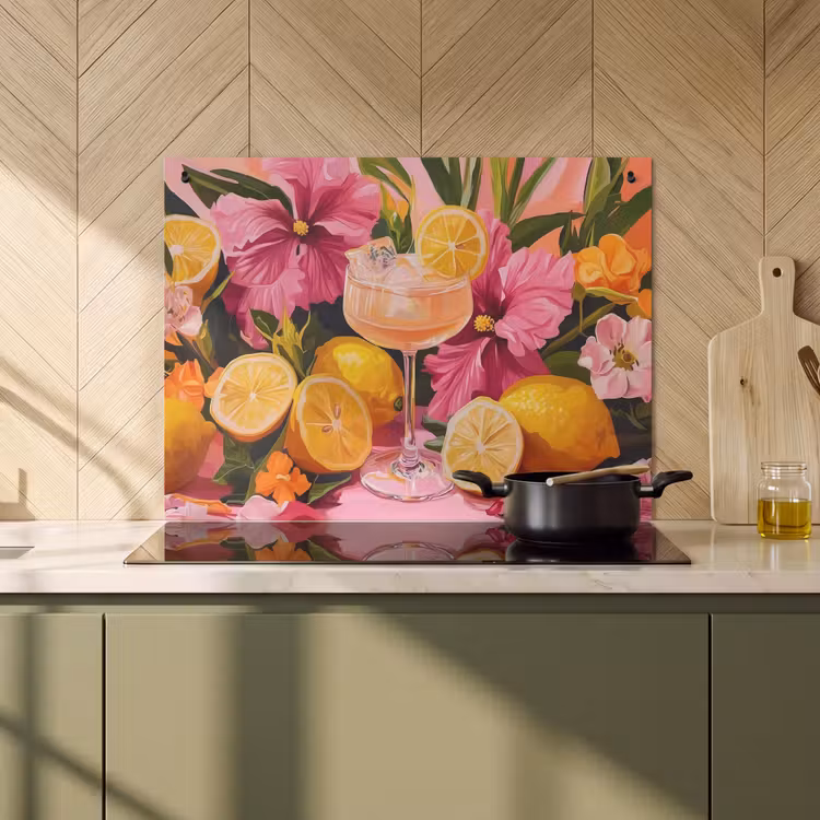 Inductie beschermer en spatscherm (2in1) - Drink - Bloemen - Yellow — 2
