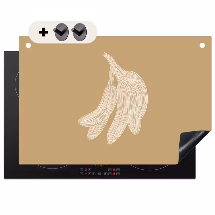Inductie beschermer en spatscherm (2in1) - Bananen - Beige - Lijntekening - Minimalistisch — 1