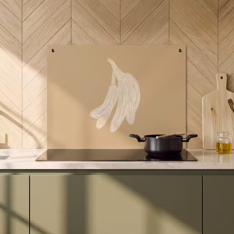 Inductie beschermer en spatscherm (2in1) - Bananen - Beige - Lijntekening - Minimalistisch — 2