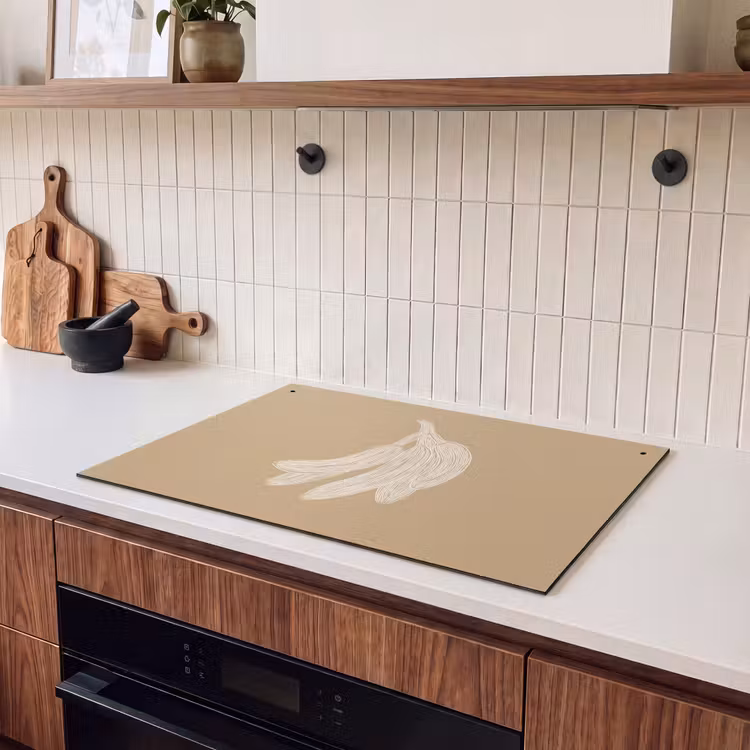 Inductie beschermer en spatscherm (2in1) - Bananen - Beige - Lijntekening - Minimalistisch — 3