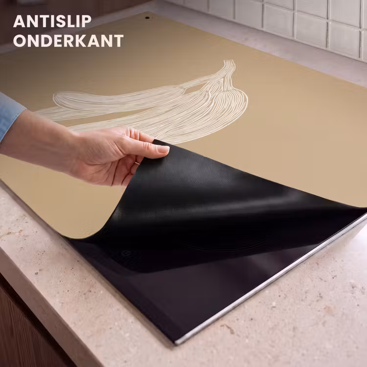 Inductie beschermer en spatscherm (2in1) - Bananen - Beige - Lijntekening - Minimalistisch — 4