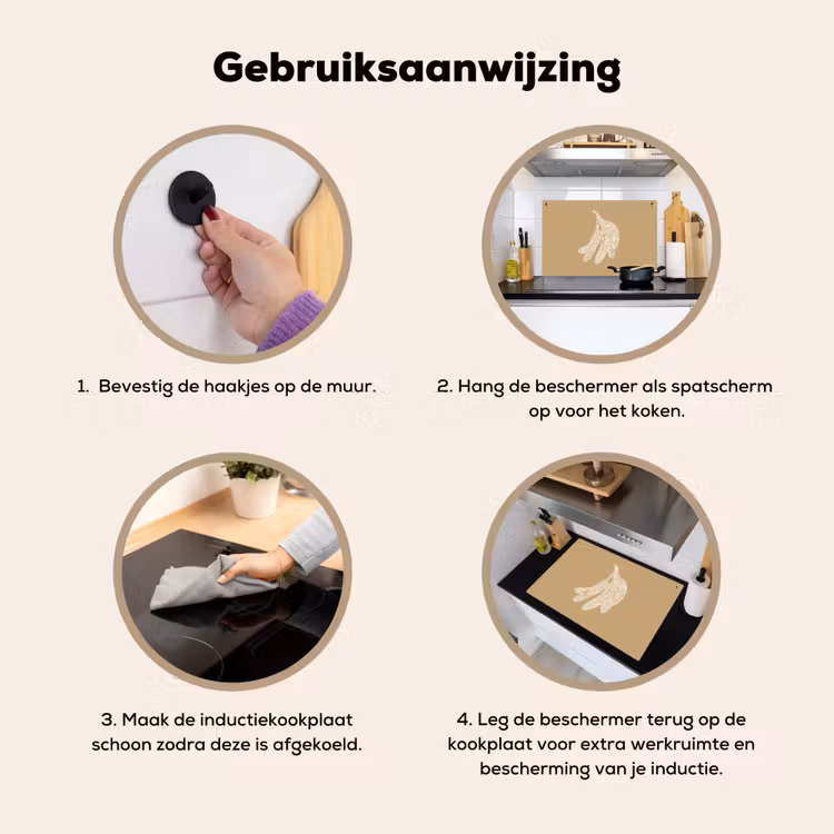 Inductie beschermer en spatscherm (2in1) - Bananen - Beige - Lijntekening - Minimalistisch — 6