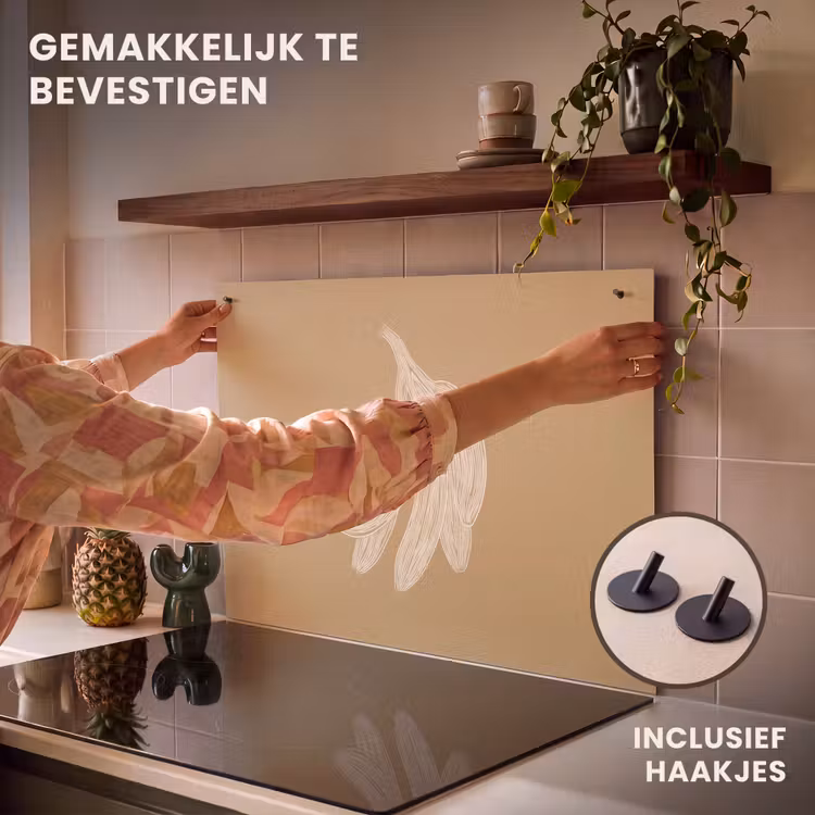 Inductie beschermer en spatscherm (2in1) - Bananen - Beige - Lijntekening - Minimalistisch — 7