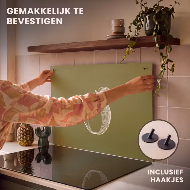 Inductie beschermer en spatscherm (2in1) - Lijntekening - Appel - Olijfgroen - Blaadje — 7