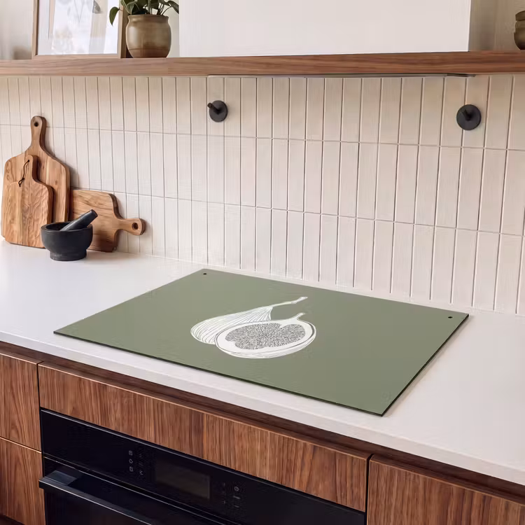 Inductie beschermer en spatscherm (2in1) - Vijgen - Minimalistisch - Getekend - Mosgroen — 3