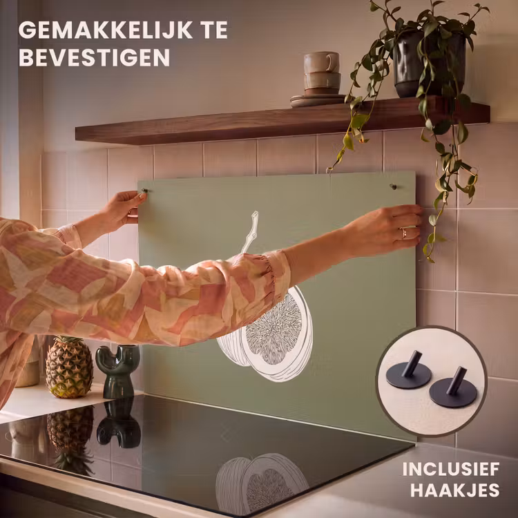 Inductie beschermer en spatscherm (2in1) - Vijgen - Minimalistisch - Getekend - Mosgroen — 7
