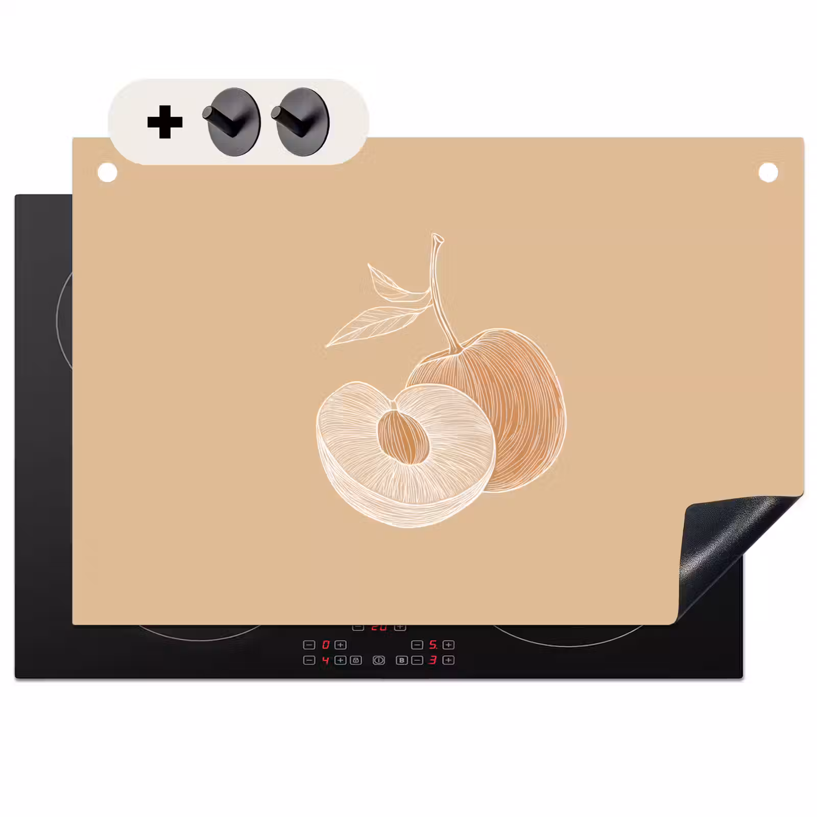 Inductie beschermer en spatscherm (2in1) - Perzik - Lijntekening - Pit - Beige — 1