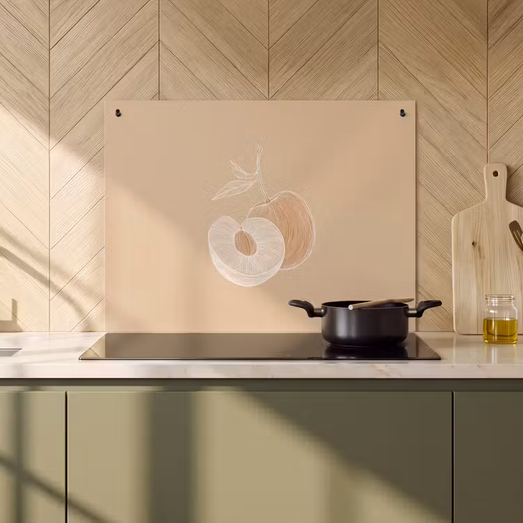 Inductie beschermer en spatscherm (2in1) - Perzik - Lijntekening - Pit - Beige — 2