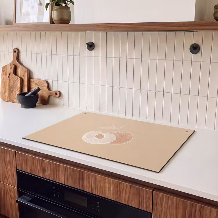 Inductie beschermer en spatscherm (2in1) - Perzik - Lijntekening - Pit - Beige — 3