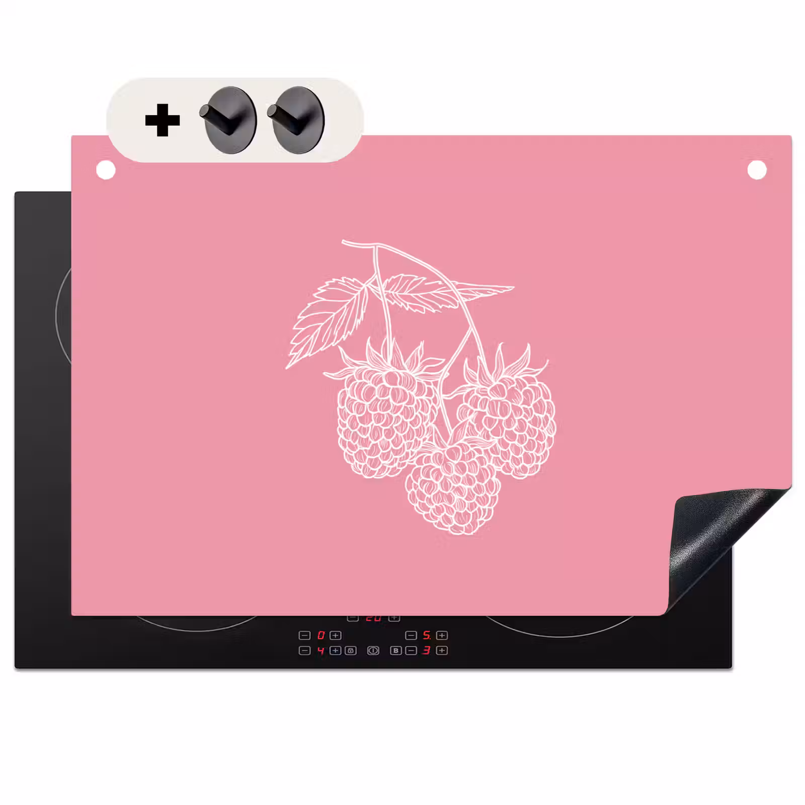 Inductie beschermer en spatscherm (2in1) - Frambozen - Steel - Getekend - Roze — 1
