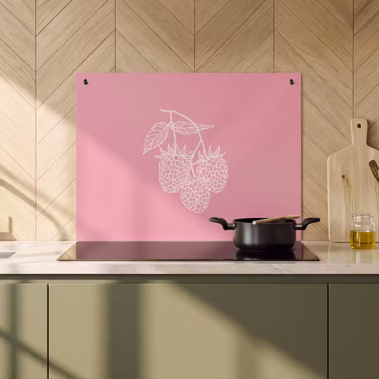 Inductie beschermer en spatscherm (2in1) - Frambozen - Steel - Getekend - Roze — 2