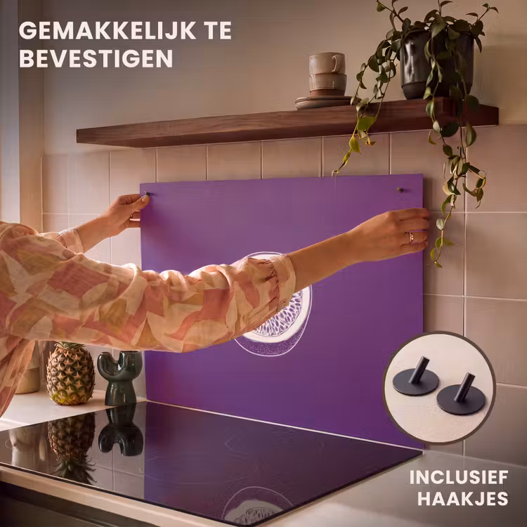 Inductie beschermer en spatscherm (2in1) - Passievrucht - Zaadjes - Paars - Minimalistisch — 7