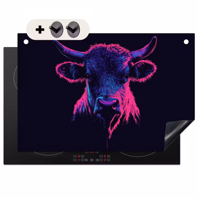 Inductie beschermer en spatscherm (2in1) - Stier - Neon - Zwart - Kleur — 1