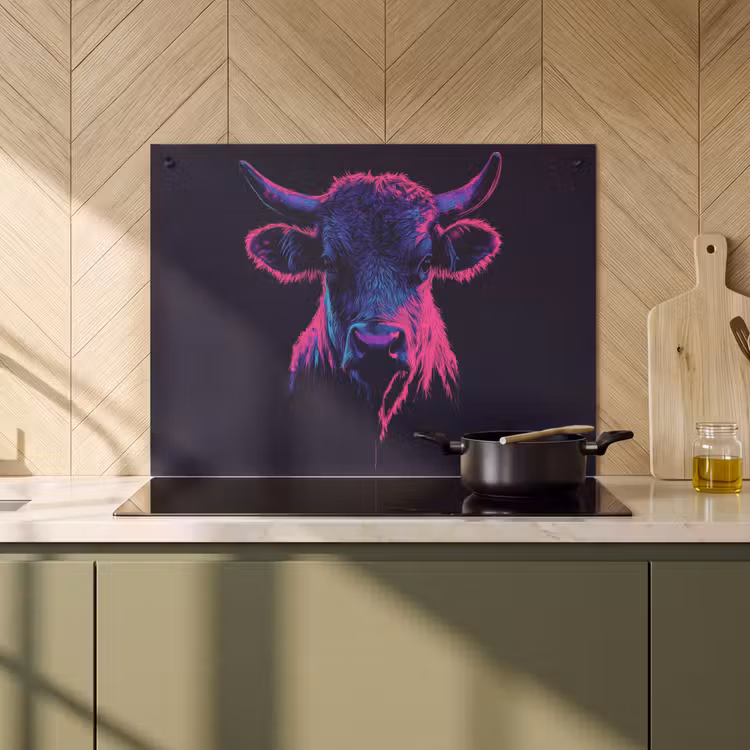 Inductie beschermer en spatscherm (2in1) - Stier - Neon - Zwart - Kleur — 2
