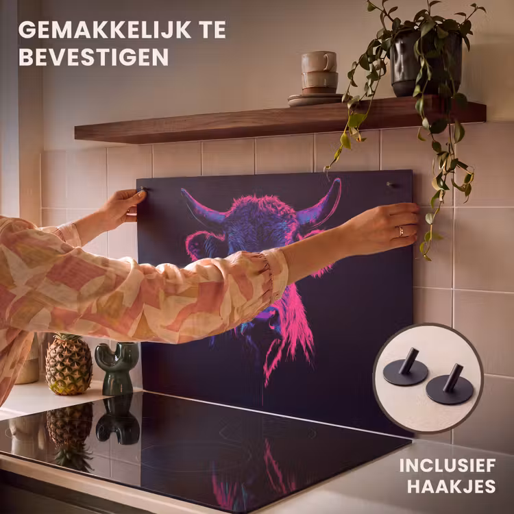 Inductie beschermer en spatscherm (2in1) - Stier - Neon - Zwart - Kleur — 7