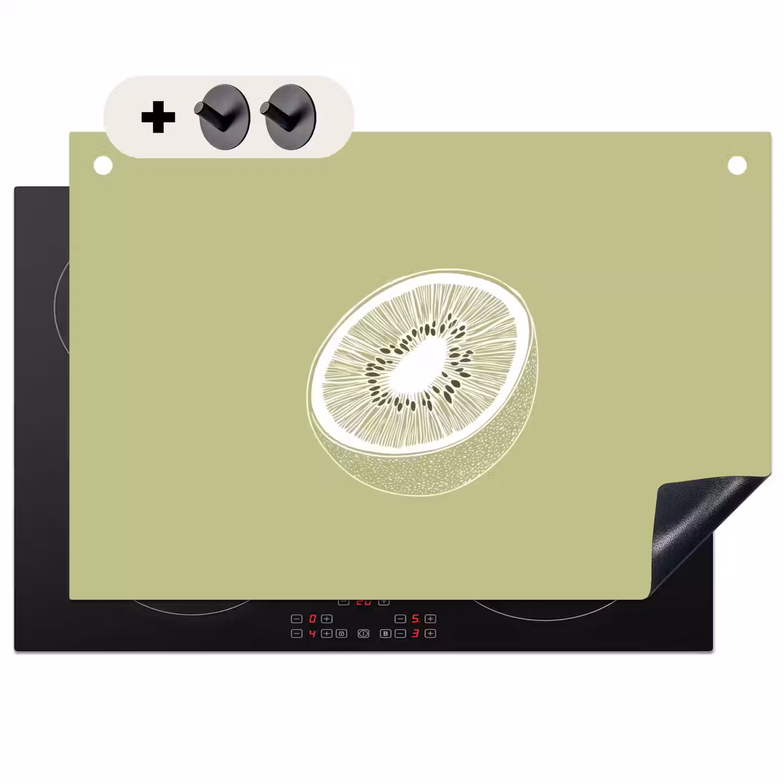 Inductie beschermer en spatscherm (2in1) - Kiwi - Lijntekening - Minimalistisch - Groen — 1