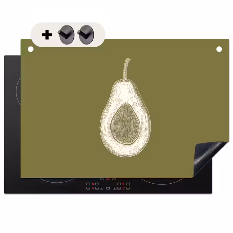 Inductie beschermer en spatscherm (2in1) - Avocado - Minimalistisch - Illustratie - Groen — 1