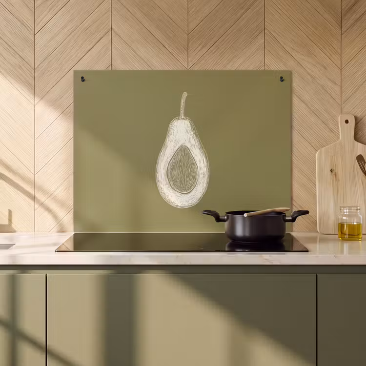 Inductie beschermer en spatscherm (2in1) - Avocado - Minimalistisch - Illustratie - Groen — 2