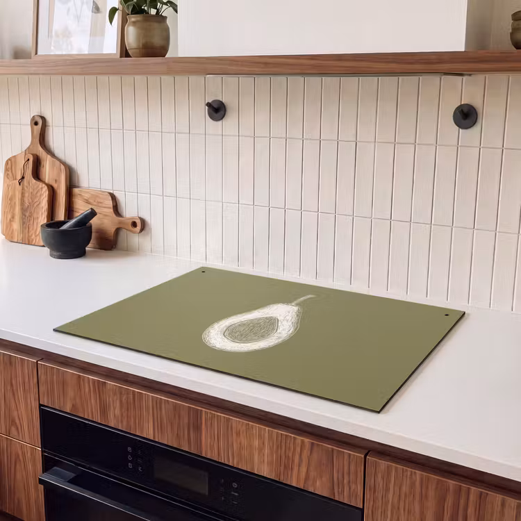 Inductie beschermer en spatscherm (2in1) - Avocado - Minimalistisch - Illustratie - Groen — 3
