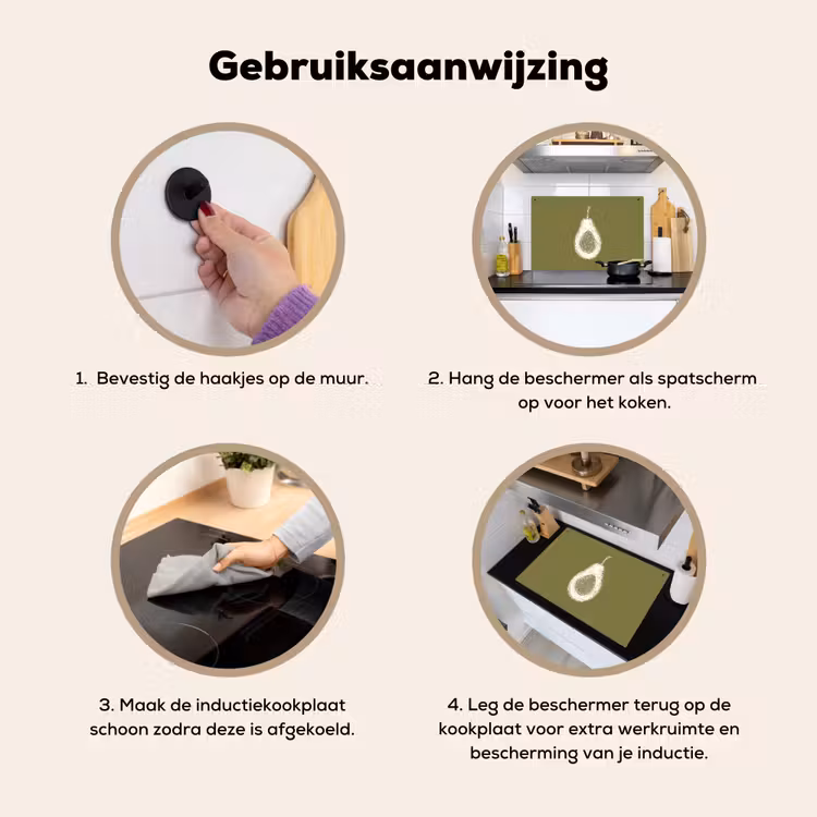 Inductie beschermer en spatscherm (2in1) - Avocado - Minimalistisch - Illustratie - Groen — 6
